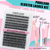 DIY Lash Extension Kit Volume Lash Cluster Lash Set 240PCS Individual Thick Eyelash Thin Band Cluster Lashes with Lash Bond and Seal Lash Applicator