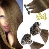 #4 Flat Tip Hair Extensions Real Virgin Human Hair Keratin Extensions #1 100 strands