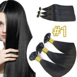 #1 Flat Tip Hair Extensions Real Virgin Human Hair Keratin Extensions #1 100 strands