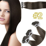 #2 Flat Tip Hair Extensions Real Virgin Human Hair Keratin Extensions #1 100 strands