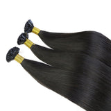 #1b Flat Tip Hair Extensions Real Virgin Human Hair Keratin Extensions #1 100 strands