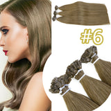 #6 Flat Tip Hair Extensions Real Virgin Human Hair Keratin Extensions #1 100 strands