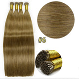 #6 I tip Extensions Hair Cold Fusion Machine Virgin Human Brazilian Hair 1g/s Straight 14-34 inches Keratin Extensions