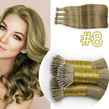 #8 Nano Tip Hair Extensions Real Virgin Human Hair Keratin Extensions #1 100 strands