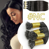 #NC Nano Tip Hair Extensions Real Virgin Human Hair Keratin Extensions #1 100 strands